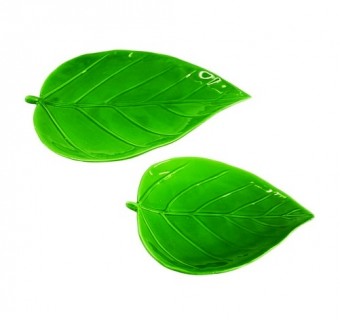 DG0001 PRATOS DE CERAMICA  FOLHAS  2 PCS G 29CM X 24CM X 3CM