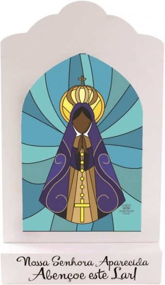 P17239 MADEIRINHA COM VITRAL NOSSA SENHORA APARECIDA 25,5X15