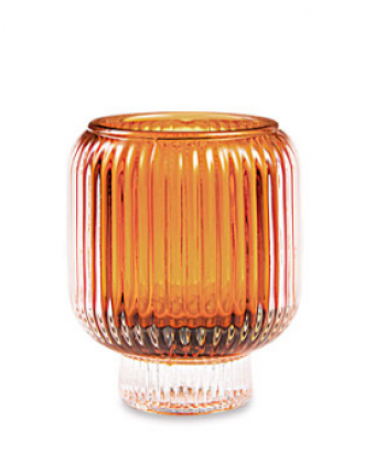 12307 PORTA VELAS EM VIDRO AMBAR 08 CM