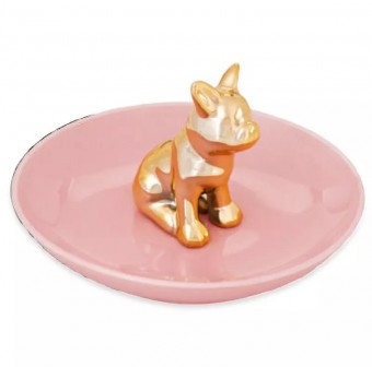 08940 PORTA BIJOUX GATO DOURADO/ROSA EM CERAMICA