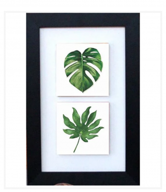 3002-008 QUADRO DEC 2 AZULEJOS FOLHAS 18,5X31,5CM