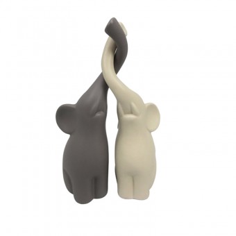 SRU2011 ESTATUETA JG 2 ELEFANTES CINZA E BEGE  8,5x7xh25,5