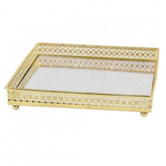 KV0094 BANDEJA ESPELHADA DOURADA 16,5X16,5CM