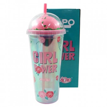 10022973 COPO CANUDO 750ML HOLOGRAF GIRL POWER