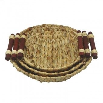 GB3011 M BANDEJA DE FIBRA NATRUAL COM ALÇA DE MADEIRA