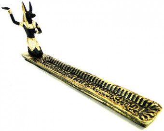 47-518 Incensário Canaleta Anúbis Preto/Dourado 25x10cm