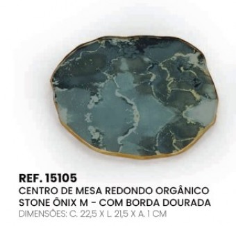 15105 CENTRO DE MESA REDONDO ORGANICO STONE ONIX M - C/ BORDA DOURADA