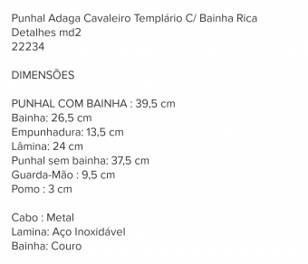 ENF.METAL P/ORN DEC ESPADA CURTA ADAGA C/LAM S/CORTE 40.CM