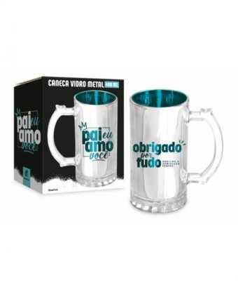 14180 CANECA VIDRO METALIC TEMAS - PAI EU AMO VOCE