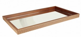 25837BR Bandeja retangular de madeira trelica L60xP35xA5cm cor marrom