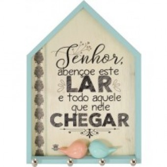 P17823 PORTA-CHAVE COM PÃSSAROS SENHOR ABENÇOE ESTE LAR 31,5X22,5