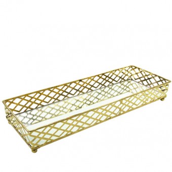CG-009-085 BANDEJA METAL DOURADA SQUARES ESPELHADA 35X13X05 CM