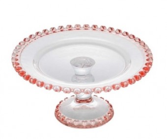 1717 prato c/pe de cristal de chumbo coracao borda rosa 19,5x10,5cm