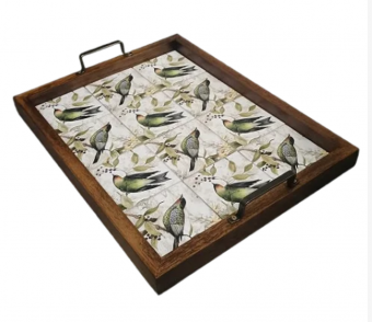 3096PM-109 BANDEJA DE AZ.- PASSAROS VERDE - 43x33cm