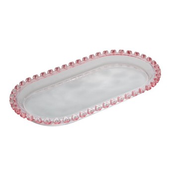 1712 travessa oval de cristal de chumbo coracao borda rosa 25x13x2,5cm