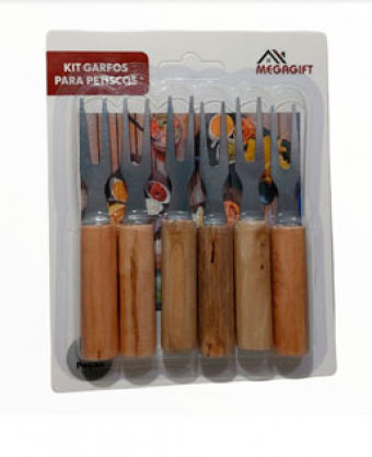 MG-5249 KIT GARFOS P/ PETISCOS DE INOX E MADEIRA 06 PCS