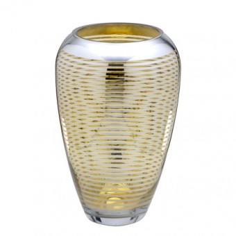 61-029 VASO DECORATIVO LISTRADO DOURADO 28 CM