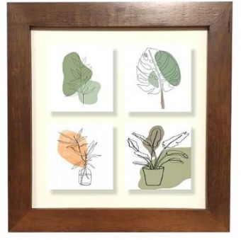 3004m-018 quadro dec madeira c/4 az folha simplista 31,5x31,5cm