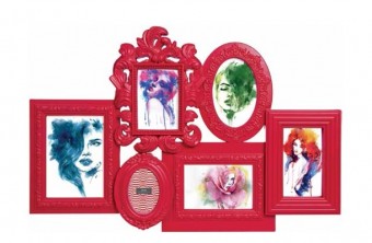 2952 - porta-retrato vermelho - 6 fotos