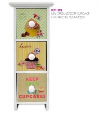 HE211333 MINI ORGANIZADOR CUPCAKE 3 GAVETAS 32X12