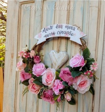 7408 Guirlanda flores 43cm coracao rosas mistas neste..
