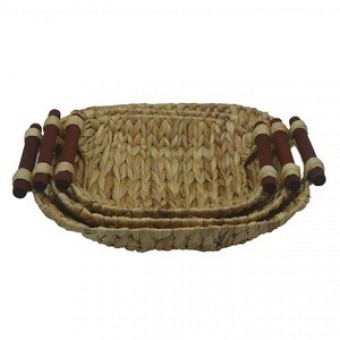 GB3009 M BANDEJA DE FIBRA NATURAL COM ALÇAS DE MADEIRA