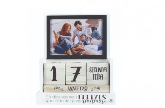 P19512 CALENDÁRIO PERMANENTE COM PORTA RETRATO OS DIAS SÃO MAIS FELIZES...21,5X18X6,5