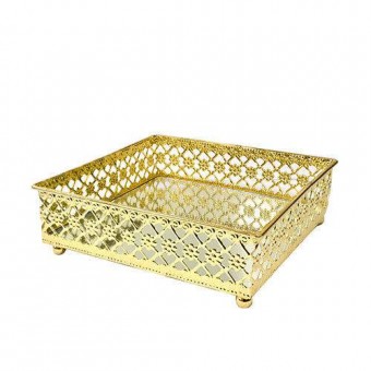 CG-009-002 BANDEJA DOURADA EM METAL C/ ESPELHO 27X19X5 CM