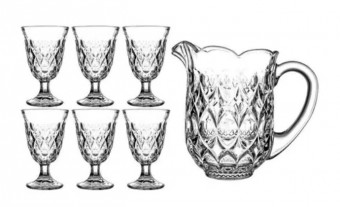 6830 CJ 7PC JARRA C/6 TACAS DE CRISTAL DE CHUMBO P/AGUA PRIMA 1,5L/240ml