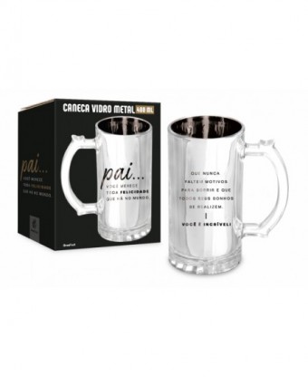 14181 CANECA VIDRO METALIC TEMAS - PAI TODA FELICIDADE