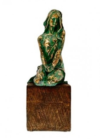 20826400 ESCULTURA RESINA MULHER OURO/VERDE 10X28 CM