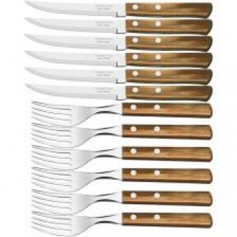14501 Jogo de 12 talheres para churrasco em aco inox com cabo de madeira