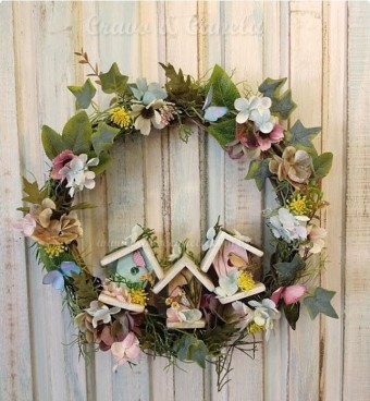 7602 guirlanda 3 casinhas passaro arco folha