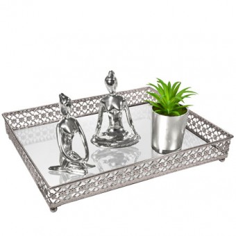 BCG-009-056 ANDEJA METAL PRATA FLOWER ESPELHADA 31X24,5X5 CM