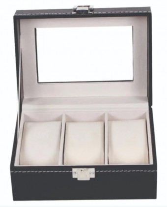 03-8 ESTOJO PORTA RELOGIO MADEIRA PLAS/TECIDO