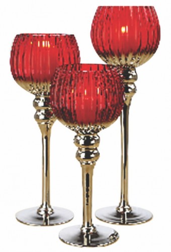 AF1802 PORTA VELA VERMELHO COM PE C/ 3 PCS ALT.40/35/30 C