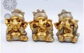 TRES77 GANESHA 8CM GLITTER DOURADO RESINA