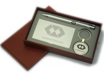 Caneta/pt. cartão/chaveiro geografia cx. mdf