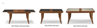 0180 - MESA ELÁSTICA PINHEIRA 1,60 TAMPO MADEIRA/VIDRO FENDI E PRETO
