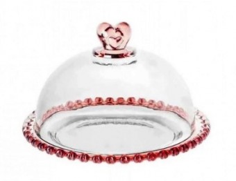 1713 QUEIJEIRA C/TAMPA DE CRISTAL DE CHUMBO CORACAO BORDA ROSA 19,5x13cm