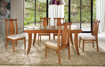 0180 - MESA ELÁSTICA PINHEIRA 1,60 TAMPO MADEIRA/VIDRO FENDI E PRETO