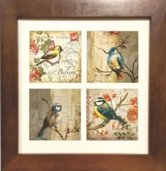 3004m-020 quadro dec madeira c/4 az pássaros 31,5x31,5cm