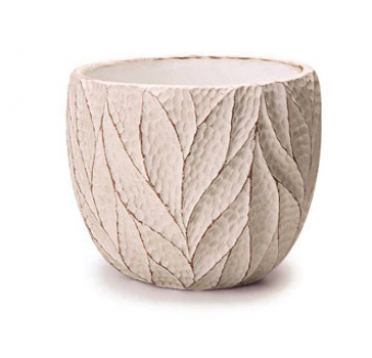 14118 CACHEPOT EM CIMENTO FOLHAS BRANCO 13X11 CM