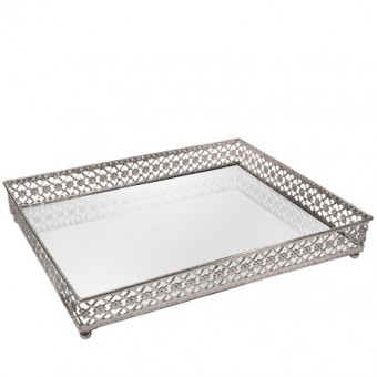 BCG-009-056 ANDEJA METAL PRATA FLOWER ESPELHADA 31X24,5X5 CM