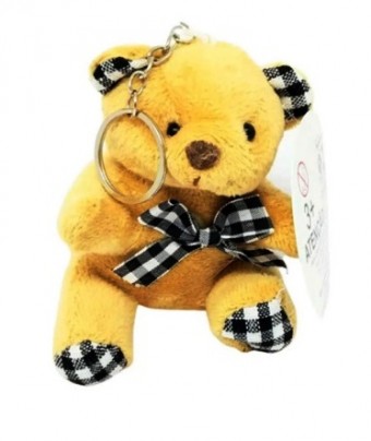 F1301097 chaveiro urso bege 10cm xadrez