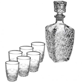 BOR226060 JOGO GARRAFA LICOR + 6 COPOS DEDALO 9,7xh24cm 780m