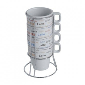 30368 CJ. 4 XICARAS DE CAFE  DE PORCELANA 220ml  FLAVORS C/ SUPORTE