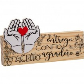 P18804 placa de mesa cru com aplique entrego confio aceito 12x22x3