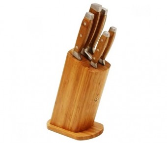 YX0001 JOGO DE 5 FACAS DE CORTE E CEPO DE MADEIRA