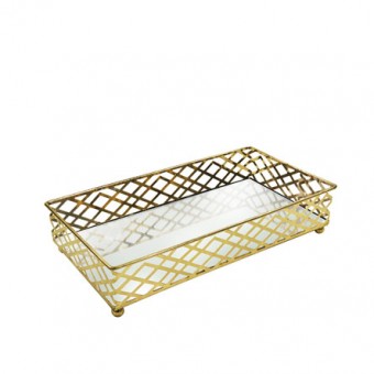 CG-009-078 BANDEJA METAL DOURADO SQUARES ESPELHADA 24X13X05 CM